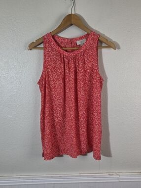 LOFT Outlet Womens Medium Sleeveless Blouse Red Floral Pleated Lightweight Top